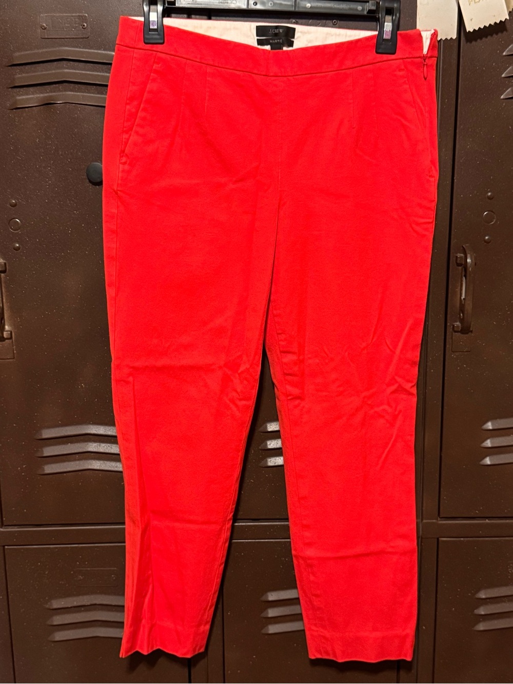 J Crew Bright Red Slim Fit Ankle Pants
